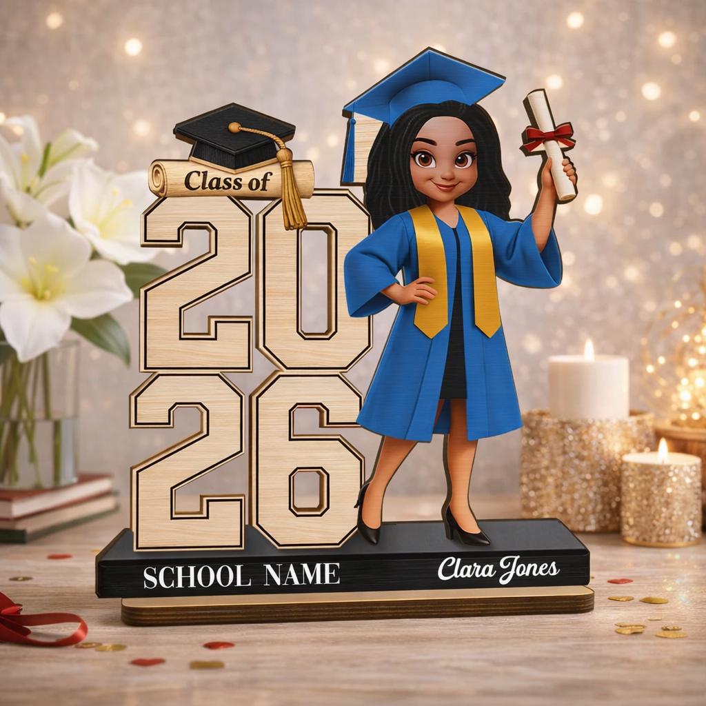 Class Of 2026 2027 Senior 2D Flat Sign, Personalized 2-Layered Wooden Plaque, Graduation Gift For Graduates, Daughter, Son, Grad Keepsake