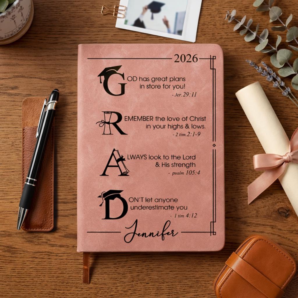 Custom Graduation Journal, Graduation Motivation God Has Great Plans, Personalized Leather Journal, Grad Gift For Daughter, Class Of 2026