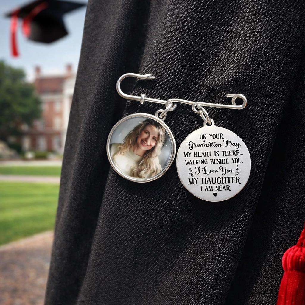 Graduation Walking Beside You, Personalized Memorial Graduation Pin, Custom Photo Cap Charm, Remembrance Tribute for Tassel, Sympathy Gift