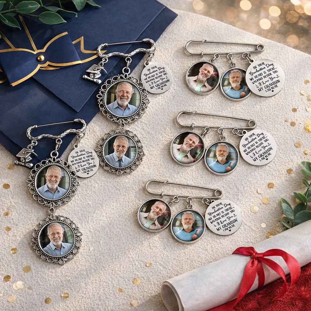 Graduation Walking Beside You, Personalized Memorial Graduation Pin, Custom Photo Cap Charm, Remembrance Tribute for Tassel, Sympathy Gift