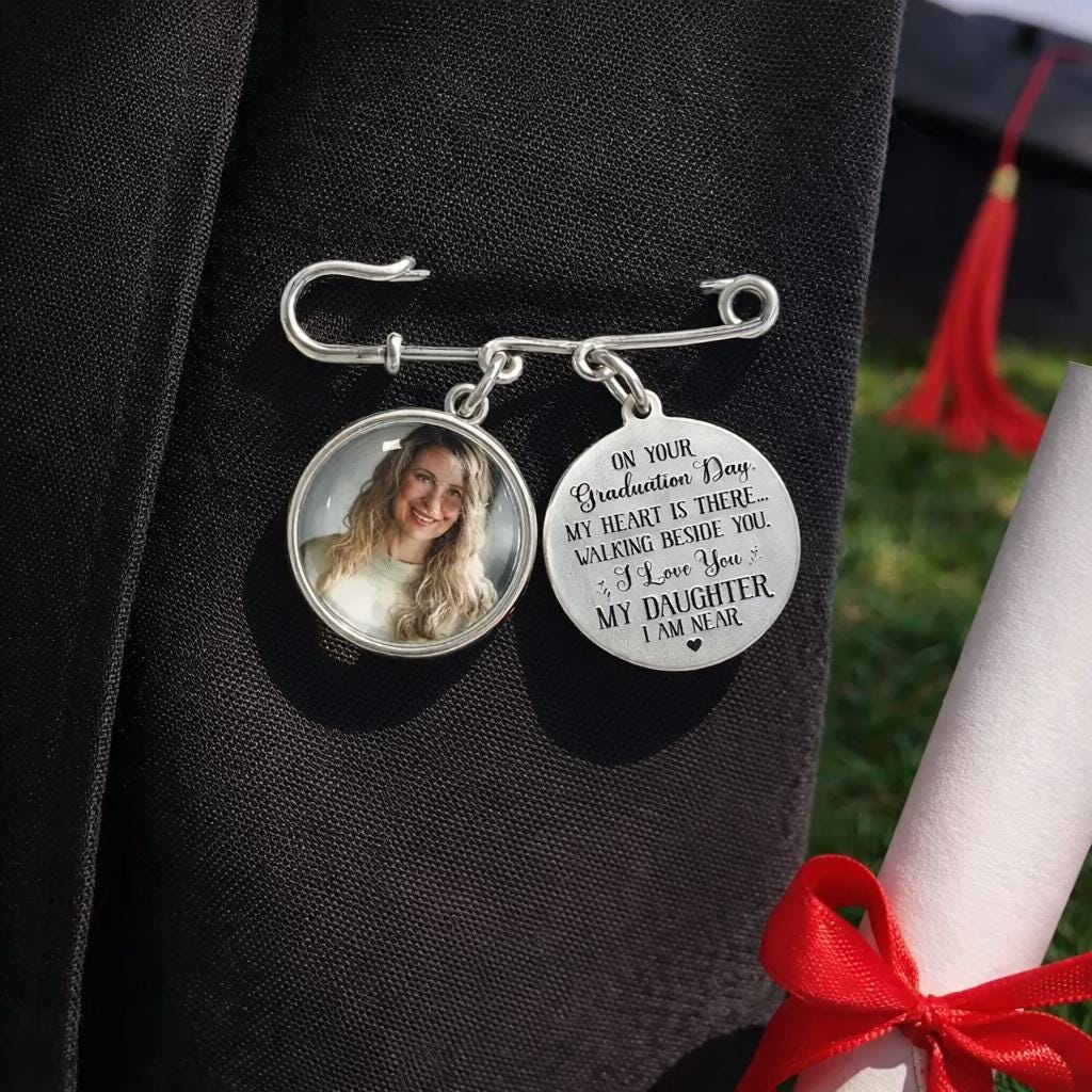 Graduation Walking Beside You, Personalized Memorial Graduation Pin, Custom Photo Cap Charm, Remembrance Tribute for Tassel, Sympathy Gift