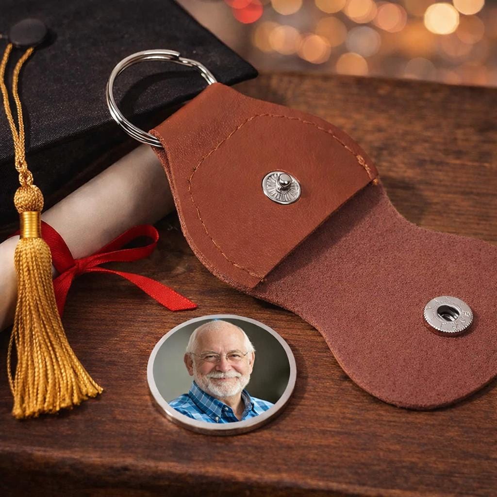 Walking Beside You Personalized Graduation Pocket Hug, Memorial Photo Pocket hug For Graduate, Custom Leather Keychain With Photo Charm Gift