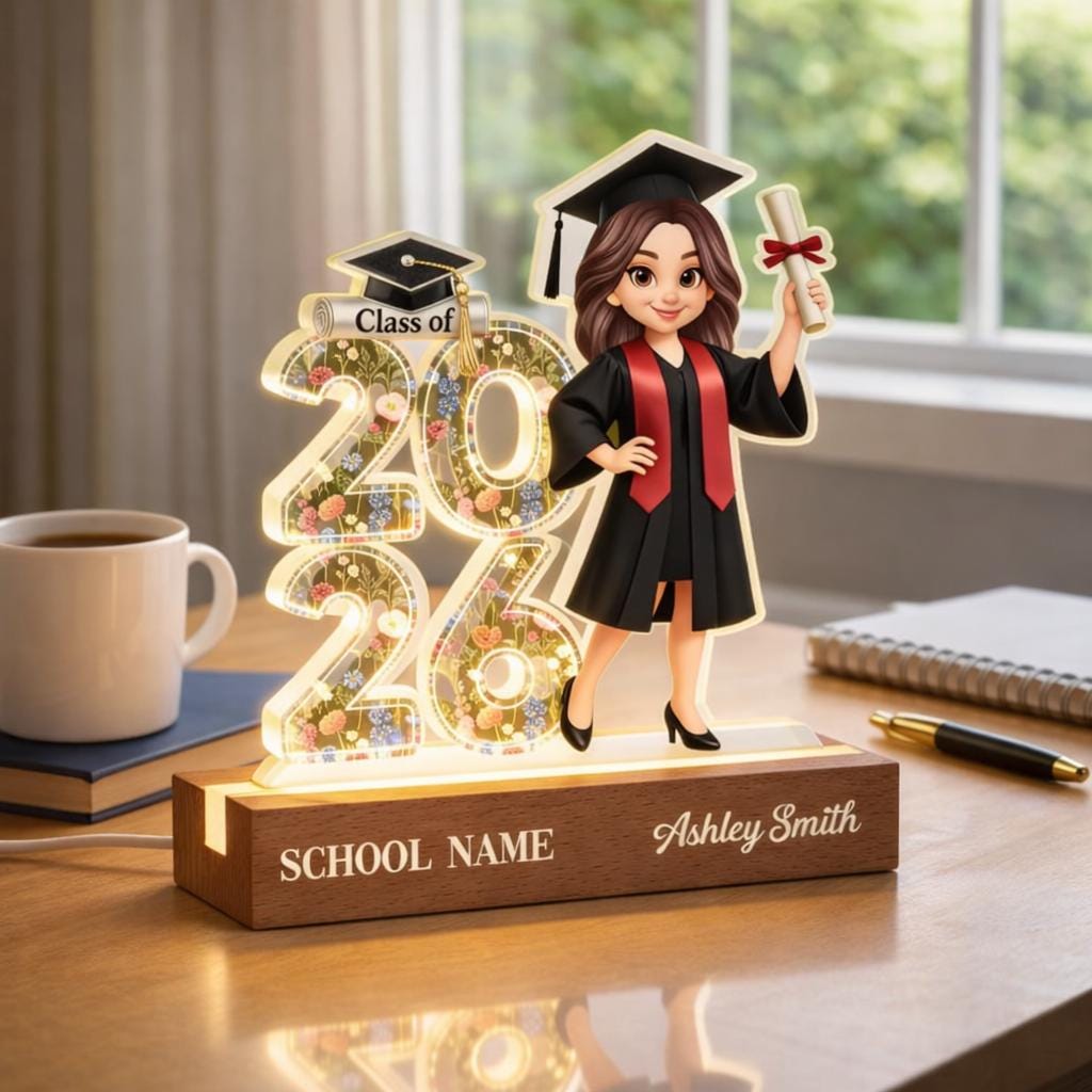 Personalized Crystal Effect Class Of 2026 2027 Senior 2D Acrylic Block Night Light, Graduation Plaque, Graduation Gift, Congratulation Gifts