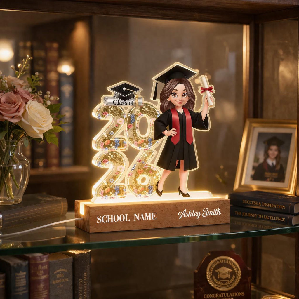 Personalized Crystal Effect Class Of 2026 2027 Senior 2D Acrylic Block Night Light, Graduation Plaque, Graduation Gift, Congratulation Gifts