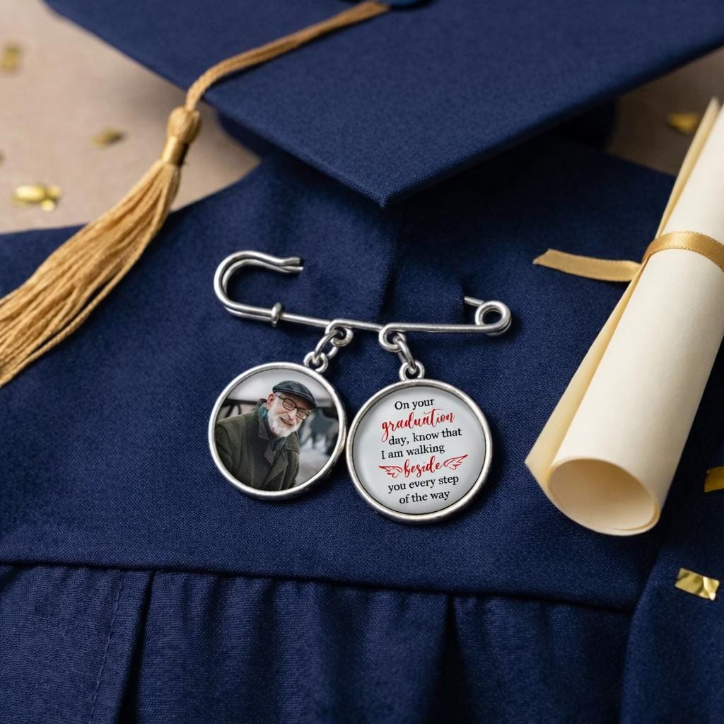 Personalized Memorial Graduation Photo Pin, Personalized Lapel Pin With Photo Charm, Graduate Class Of 2026 Gift, Sympathy Gift For Grad Son
