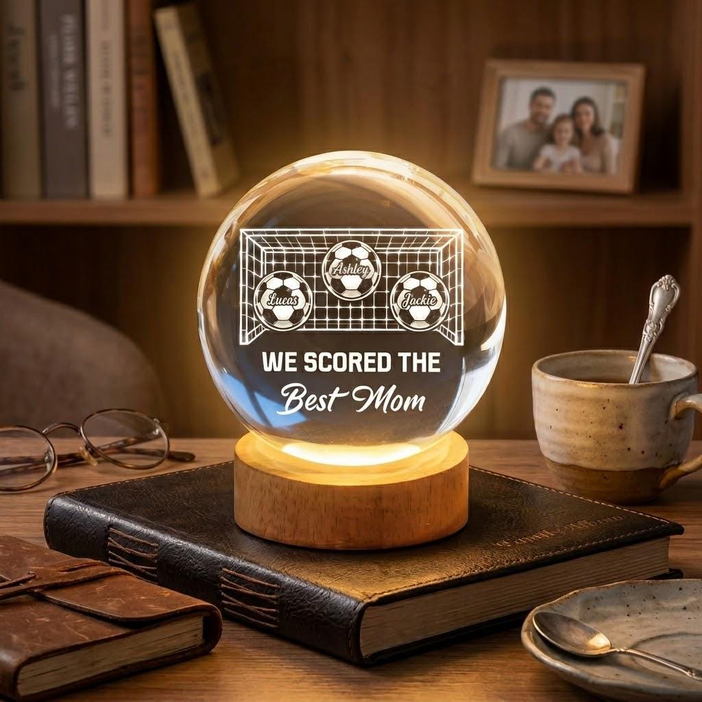 Soccer Football Goal We Scored The Best Mom, Personalized Crystal Ball LED Night Light, Mothers Day Gift For Soccer Mom, Soccer Mama Gift