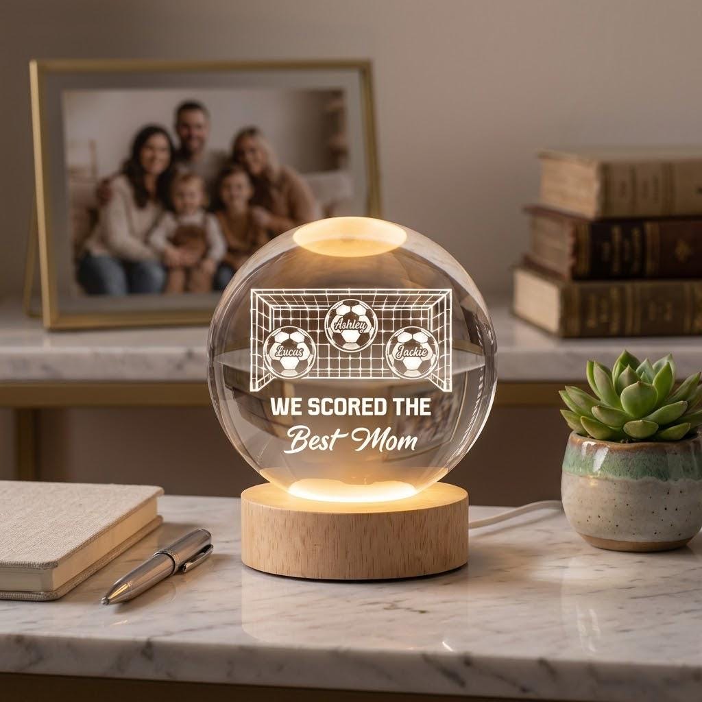 Soccer Football Goal We Scored The Best Mom, Personalized Crystal Ball LED Night Light, Mothers Day Gift For Soccer Mom, Soccer Mama Gift