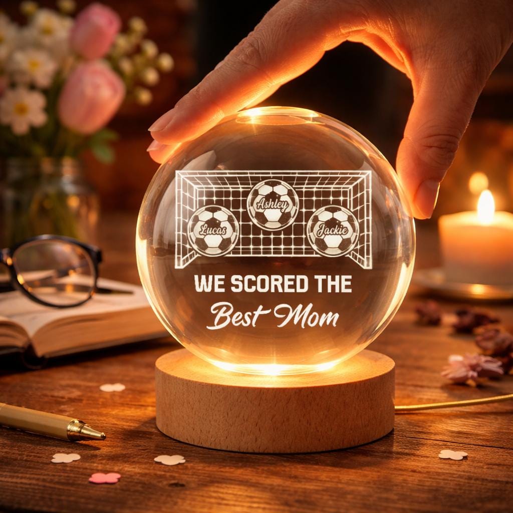 Soccer Football Goal We Scored The Best Mom, Personalized Crystal Ball LED Night Light, Mothers Day Gift For Soccer Mom, Soccer Mama Gift