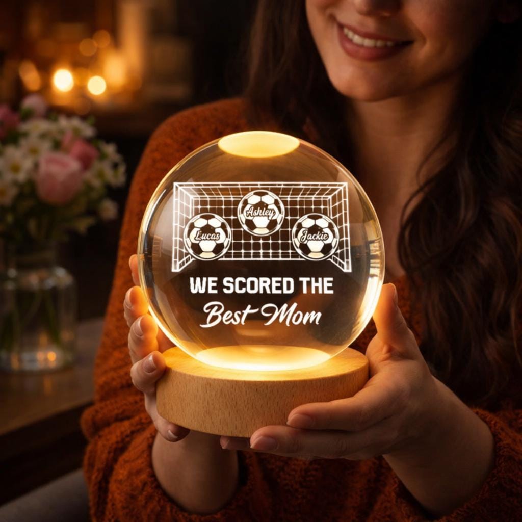 Soccer Football Goal We Scored The Best Mom, Personalized Crystal Ball LED Night Light, Mothers Day Gift For Soccer Mom, Soccer Mama Gift