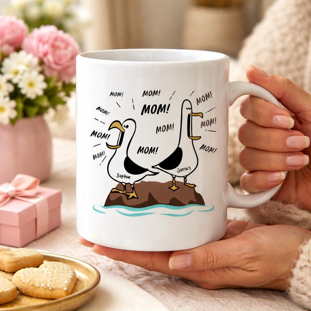 Seagull Mom Mom Mom Personalized Mom Coffee Mug, Funny Mother's Day Gift, Gift For Mom, Custom Kids Names Mug
