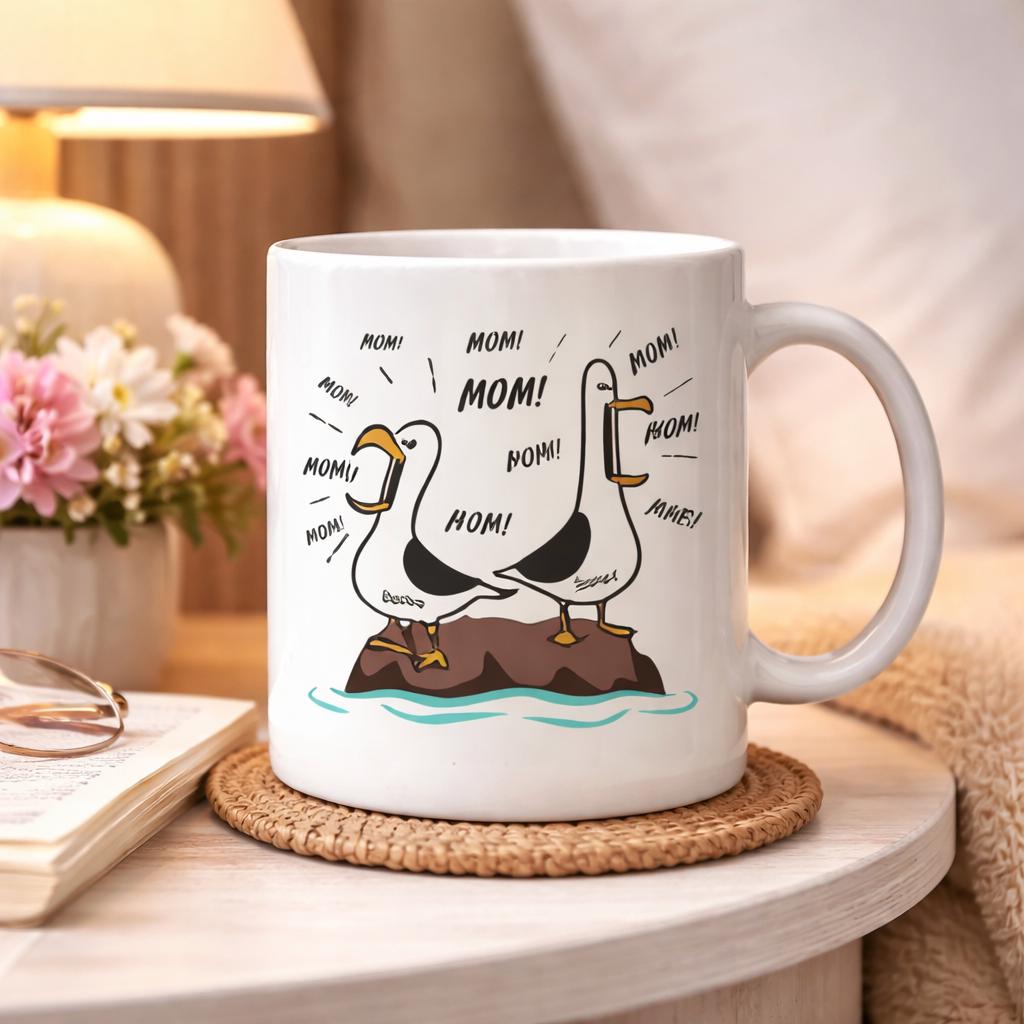 Seagull Mom Mom Mom Personalized Mom Coffee Mug, Funny Mother's Day Gift, Gift For Mom, Custom Kids Names Mug