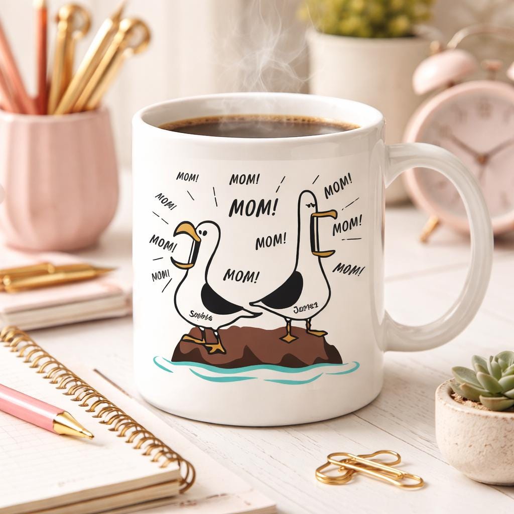 Seagull Mom Mom Mom Personalized Mom Coffee Mug, Funny Mother's Day Gift, Gift For Mom, Custom Kids Names Mug