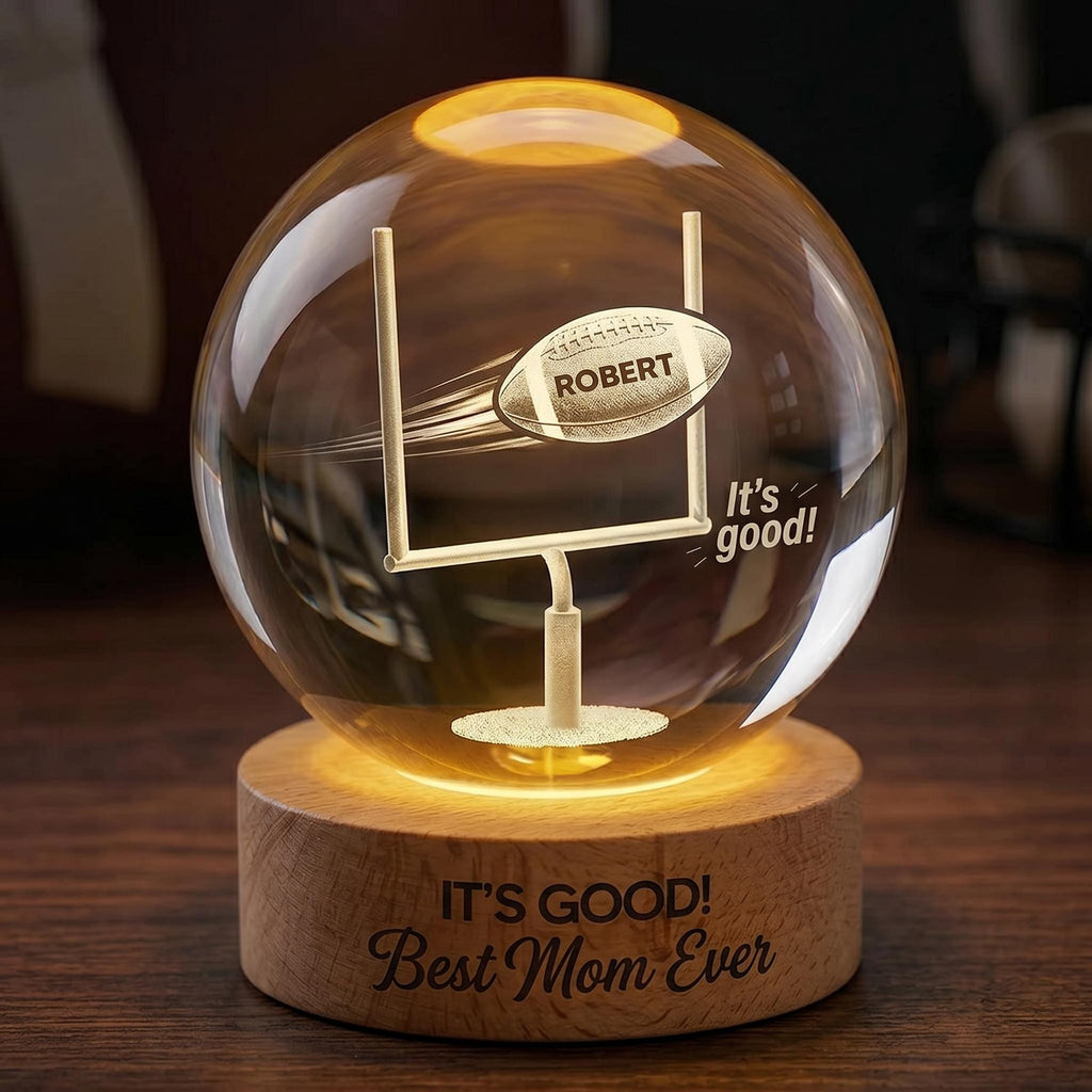 Football Mom Crystal Ball Night Light, Personalized Best Mom Ever Gift, Custom Name Football Lamp, Sports Mom LED Globe, Mother’s Day Gift
