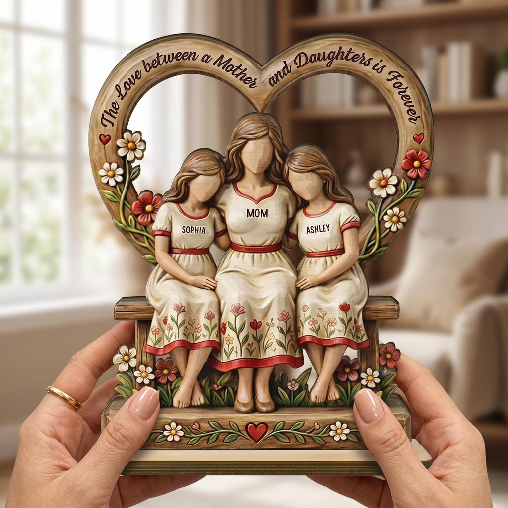 Personalized Mother Daughter Wooden Plaque, Custom Mom and Kids Gift, Mother’s Day Keepsake, Family Name Sign, Mom Birthday Gift - 2D Print