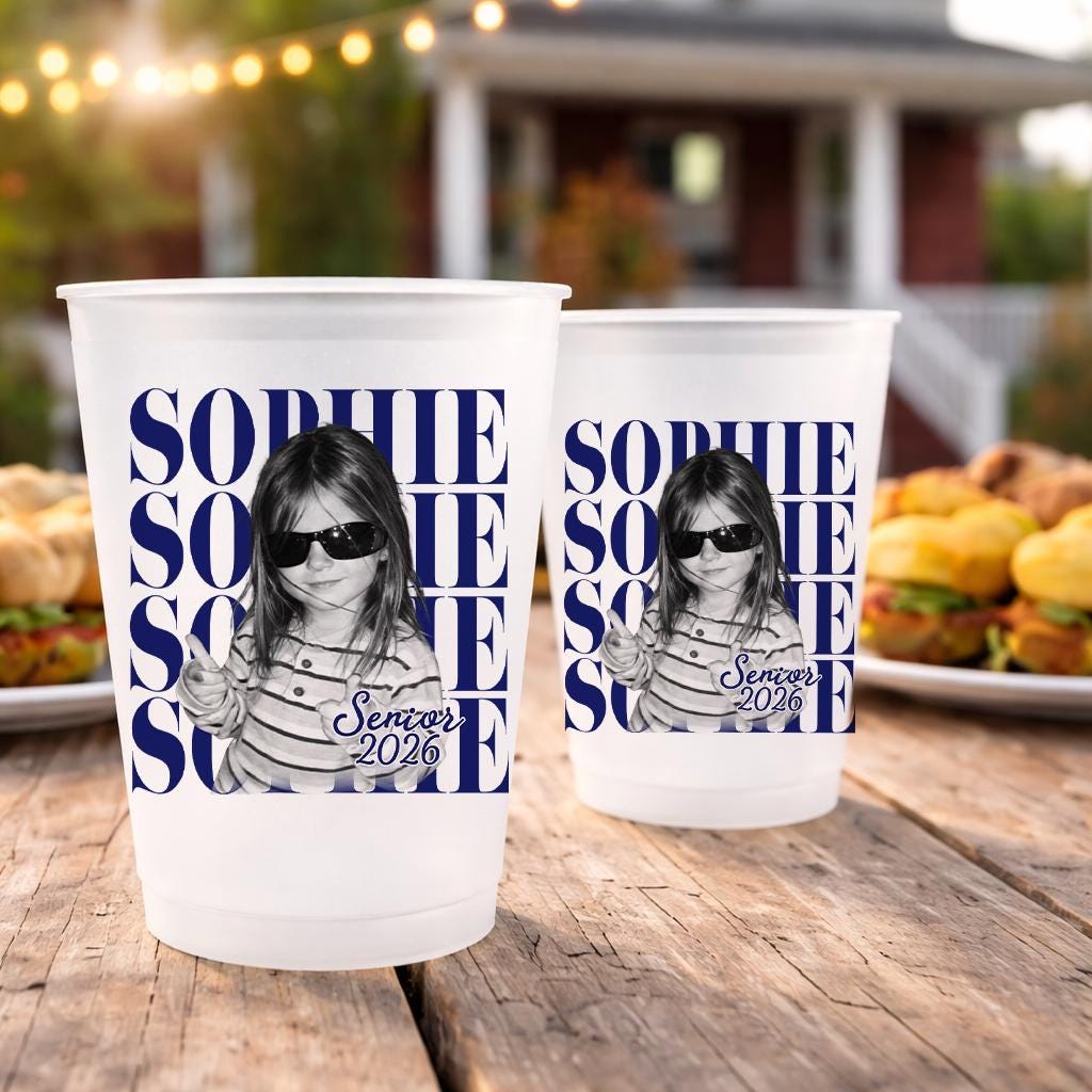 Senior 2026 Custom Photo Graduation Cups, Personalized Frosted Plastic Drinkware, Personalized Graduation Party Cup