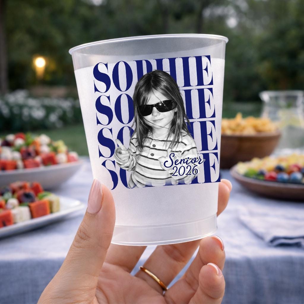 Senior 2026 Custom Photo Graduation Cups, Personalized Frosted Plastic Drinkware, Personalized Graduation Party Cup