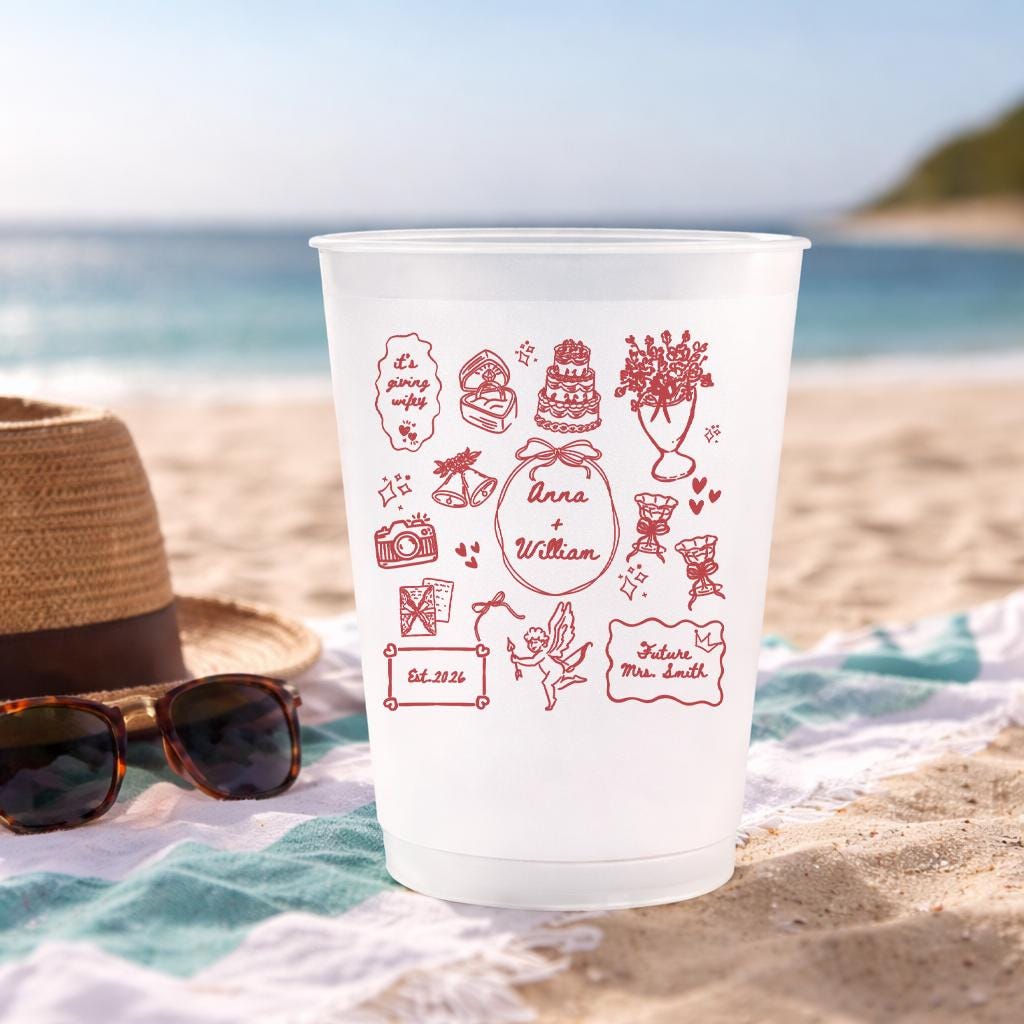 Personalized Wedding Frosted Cup, Custom Bride Groom Party Cup, Bridal Shower Drinkware, Engagement Gift, Bachelorette Party Favor