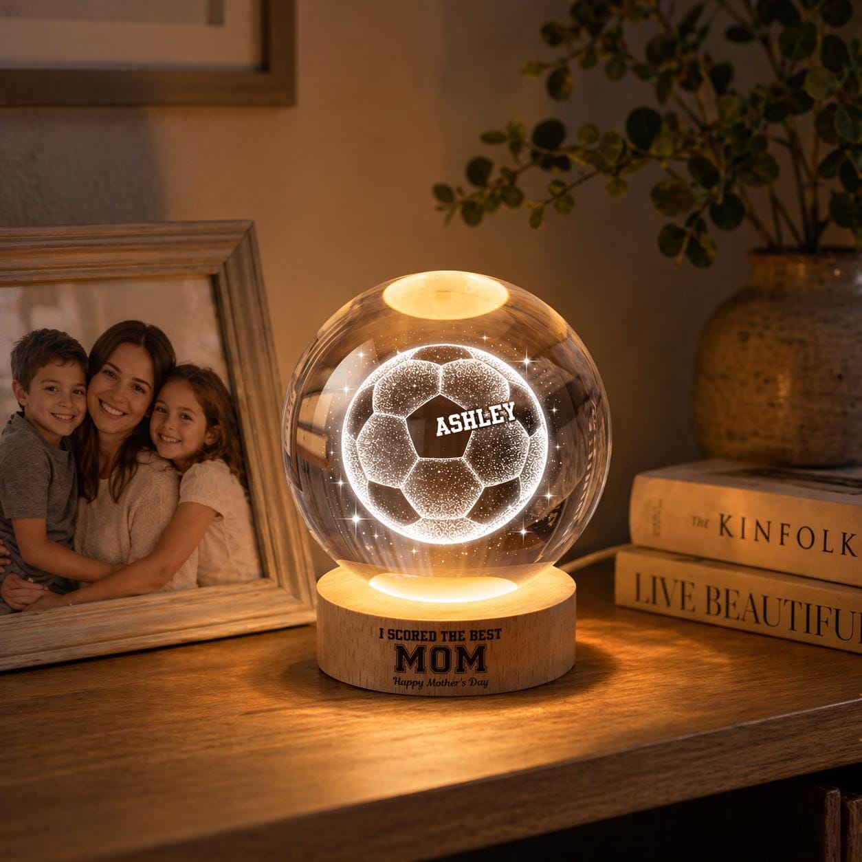 Soccer Football Lamp We Scored The Best Mom, Personalized Crystal Ball LED Night Light, Mothers Day Gift For Soccer Mom, Soccer Mama Gift
