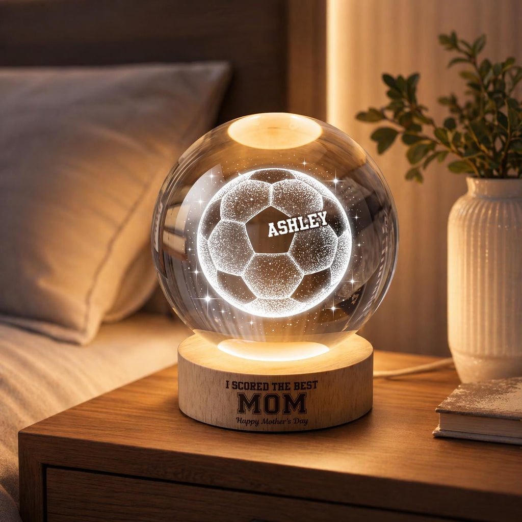 Soccer Football Lamp We Scored The Best Mom, Personalized Crystal Ball LED Night Light, Mothers Day Gift For Soccer Mom, Soccer Mama Gift