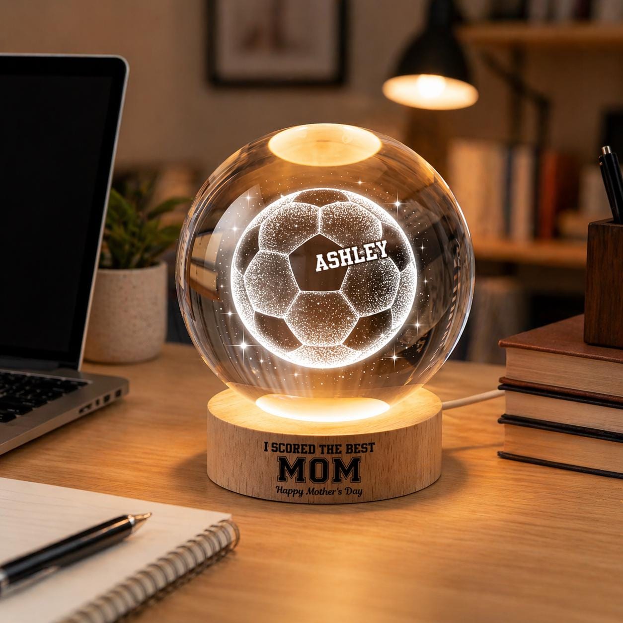 Soccer Football Lamp We Scored The Best Mom, Personalized Crystal Ball LED Night Light, Mothers Day Gift For Soccer Mom, Soccer Mama Gift