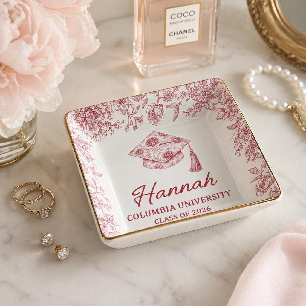 Custom Floral Graduation Jewelry Dish, Personalized Graduation Gift for Her, Class Of 2026 Gift for Friends, Grad Gift for Daughter, Girls