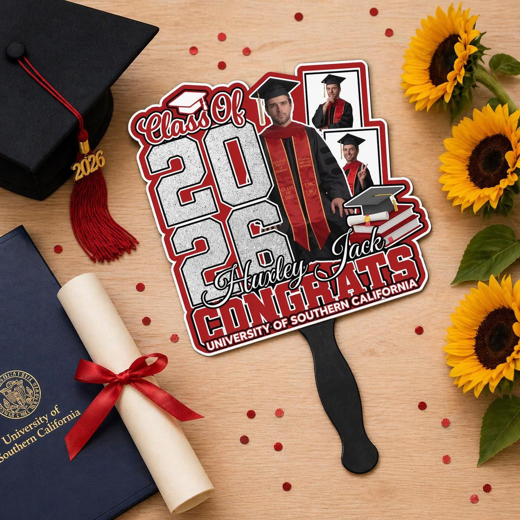 Grad Head Face Fan Class of 2026 Graduate Party Favor, Face on a Stick, Graduation Fan, Class of 2026, Personalized Graduation Fan Handheld
