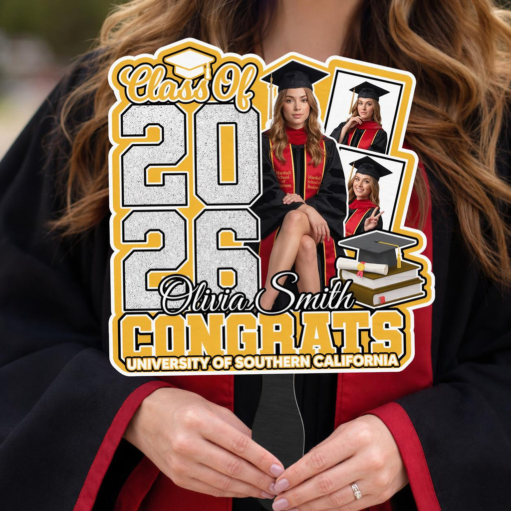 Grad Head Face Fan Class of 2026 Graduate Party Favor, Face on a Stick, Graduation Fan, Class of 2026, Personalized Graduation Fan Handheld