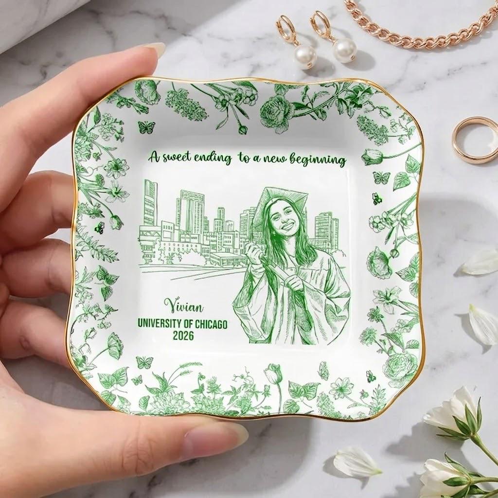 Custom Photo Pencil Sketch Graduation Jewelry Dish, Personalized Graduation Gift for Her, Class Of 2026 Gift for Friends, Gift for Daughter