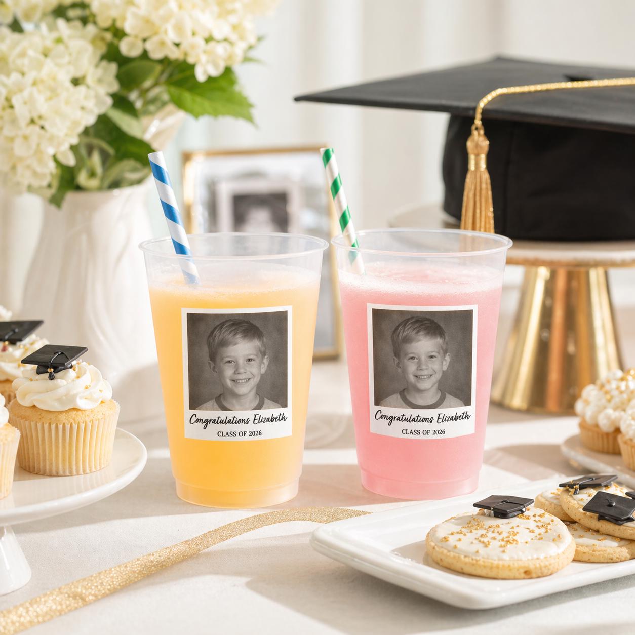 Custom Photo Congratulations Graduate Vintage - Personalized Frosted Cups, Custom Childhood Photo Funny Party Cup, Senior Party Drinkware