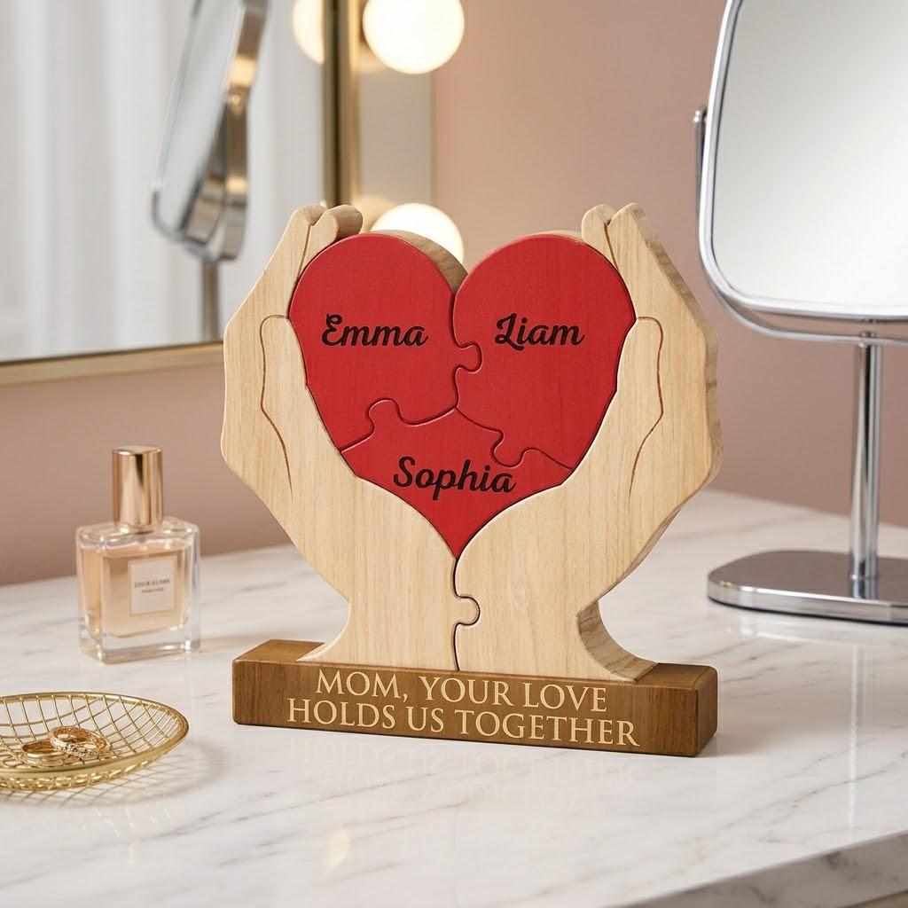 Personalized Mothers Day Wooden Puzzle, You Are The Piece That Holds Us Together Sign, Custom Gift For Mom From Kid, Printed Family Puzzle