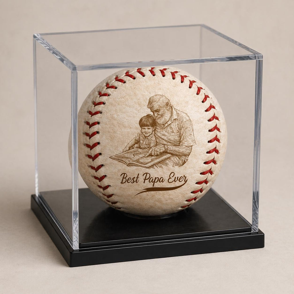 Custom Engraved Photo on Baseball Ball, Personalized Your Kids Picture Father's Day Present, Custom Best Dad Papa Ever, Baseball Dad Gift