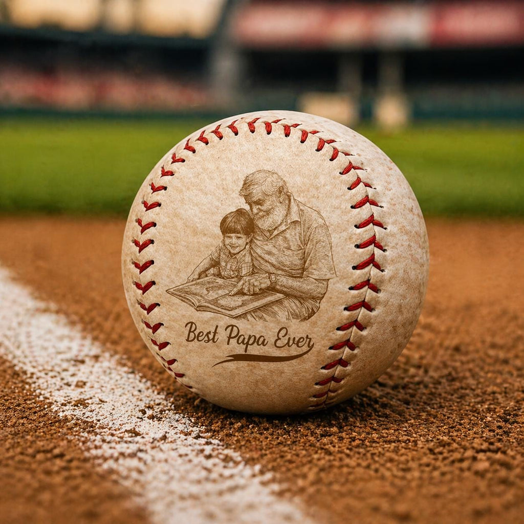 Custom Engraved Photo on Baseball Ball, Personalized Your Kids Picture Father's Day Present, Custom Best Dad Papa Ever, Baseball Dad Gift
