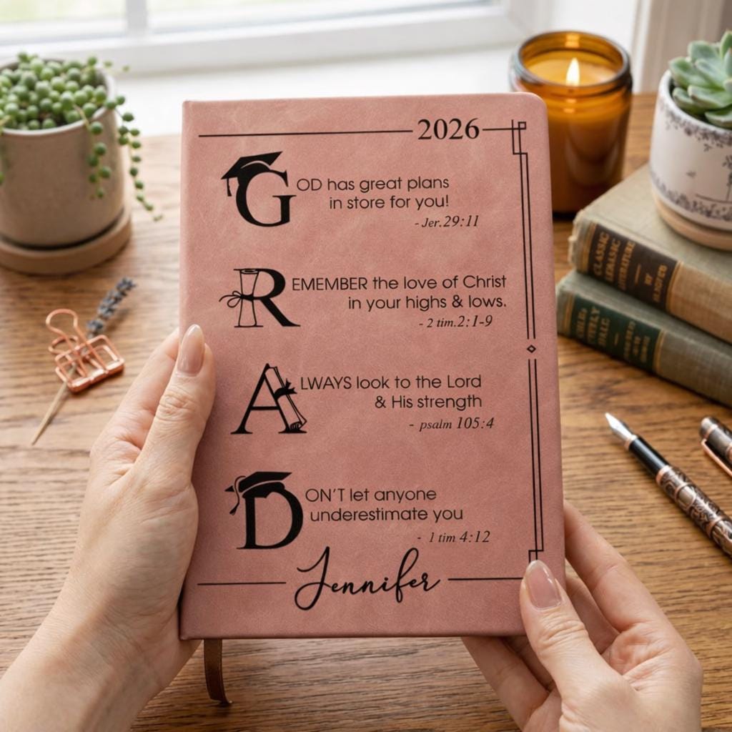 Custom Graduation Journal, Graduation Motivation God Has Great Plans, Personalized Leather Journal, Grad Gift For Daughter, Class Of 2026