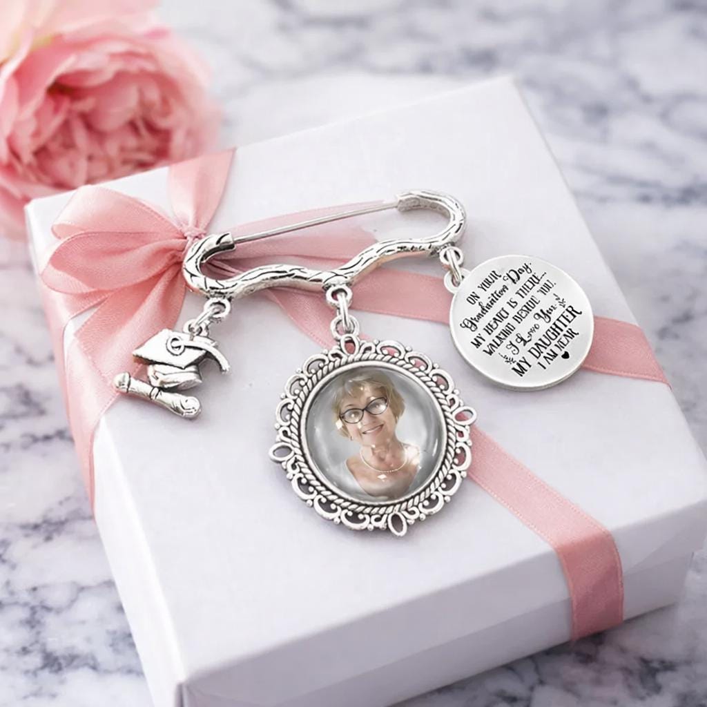 Graduation Walking Beside You, Personalized Memorial Graduation Pin, Custom Photo Cap Charm, Remembrance Tribute for Tassel, Sympathy Gift