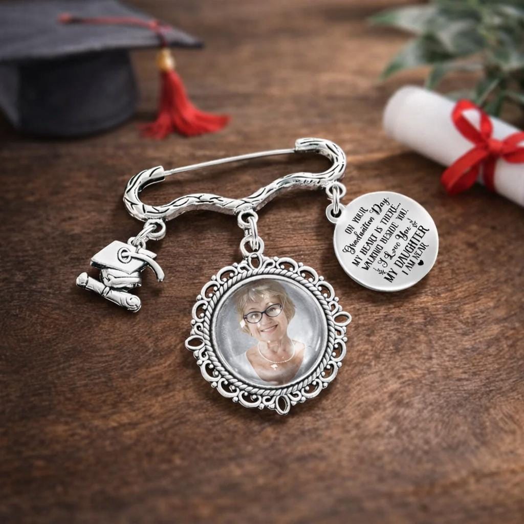 Graduation Walking Beside You, Personalized Memorial Graduation Pin, Custom Photo Cap Charm, Remembrance Tribute for Tassel, Sympathy Gift
