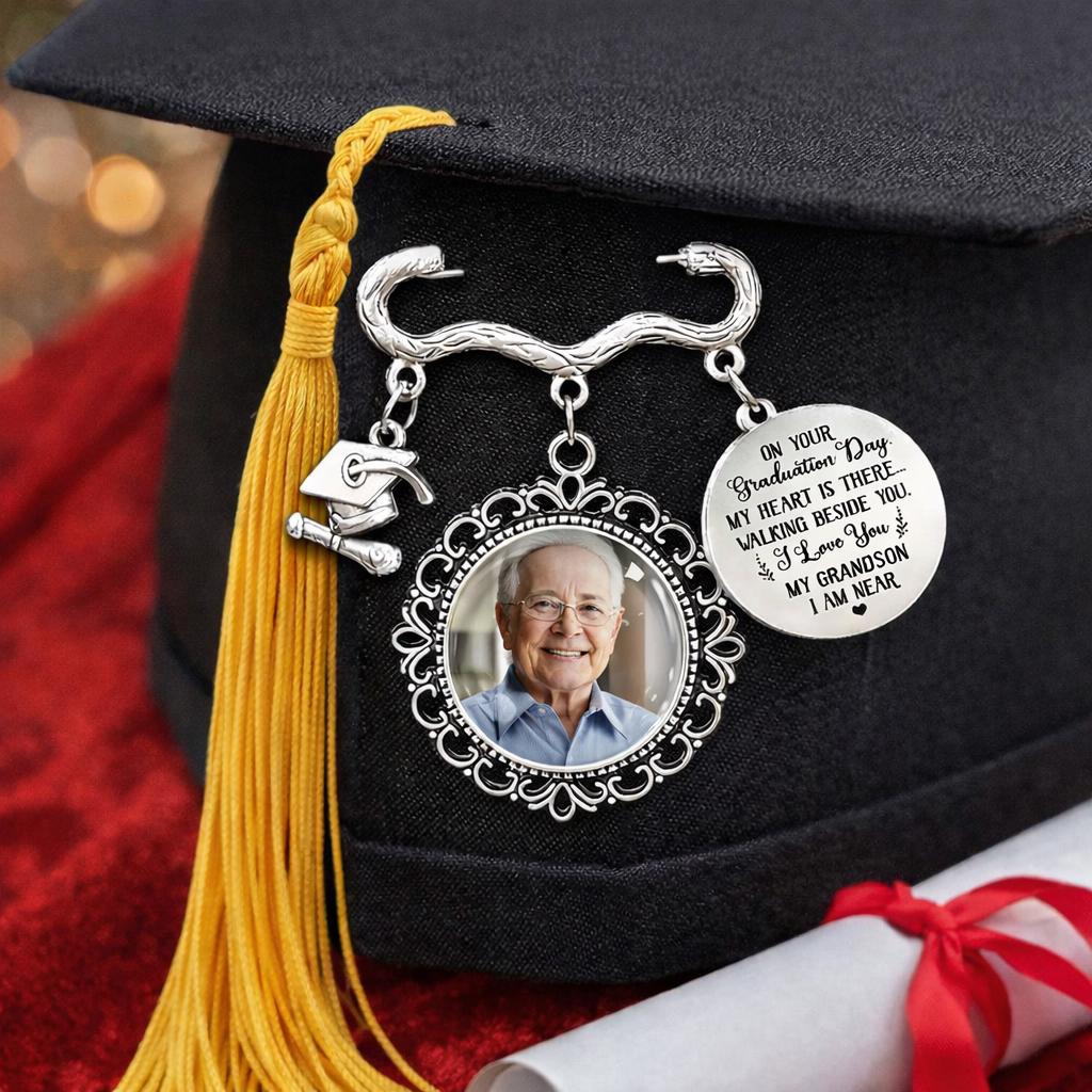 Graduation Walking Beside You, Personalized Memorial Graduation Pin, Custom Photo Cap Charm, Remembrance Tribute for Tassel, Sympathy Gift