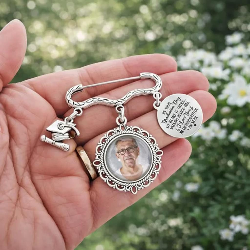 Graduation Walking Beside You, Personalized Memorial Graduation Pin, Custom Photo Cap Charm, Remembrance Tribute for Tassel, Sympathy Gift