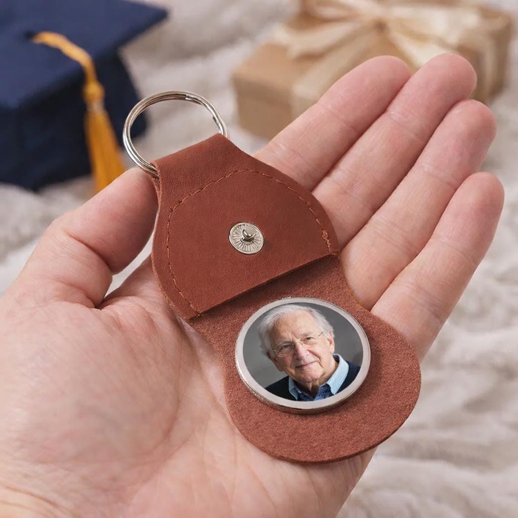 Walking Beside You Personalized Graduation Pocket Hug, Memorial Photo Pocket hug For Graduate, Custom Leather Keychain With Photo Charm Gift