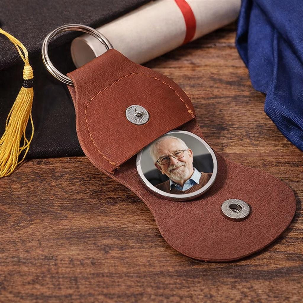 Walking Beside You Personalized Graduation Pocket Hug, Memorial Photo Pocket hug For Graduate, Custom Leather Keychain With Photo Charm Gift