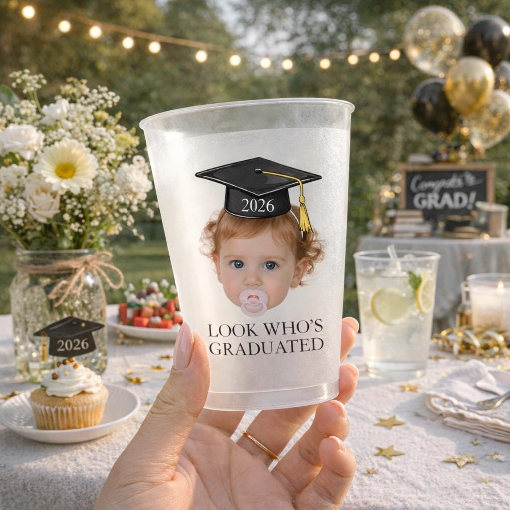 Custom Childhood Photo Graduation Frosted Cup, Class of 2026 Graduation Gift, Graduation Drinkware, Senior Night Cup, Party Favor Cup
