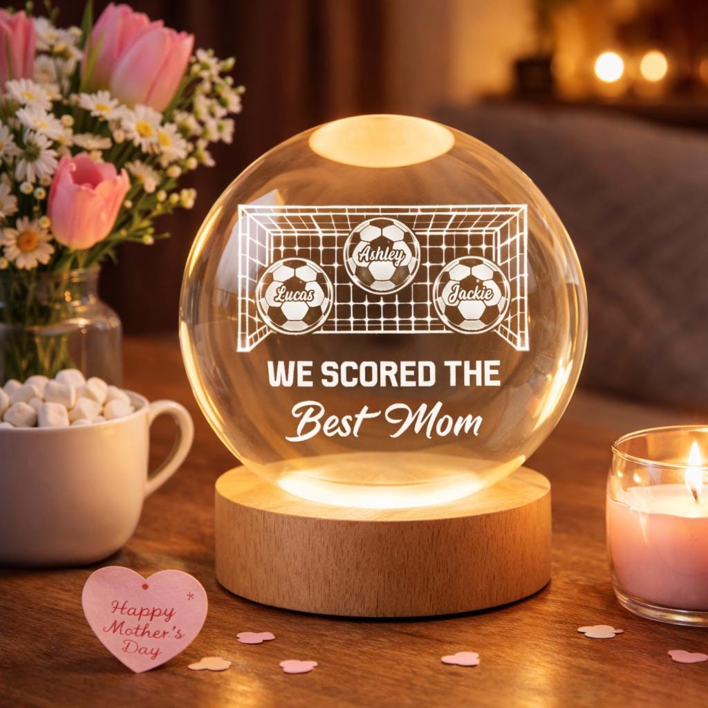 Soccer Football Goal We Scored The Best Mom, Personalized Crystal Ball LED Night Light, Mothers Day Gift For Soccer Mom, Soccer Mama Gift