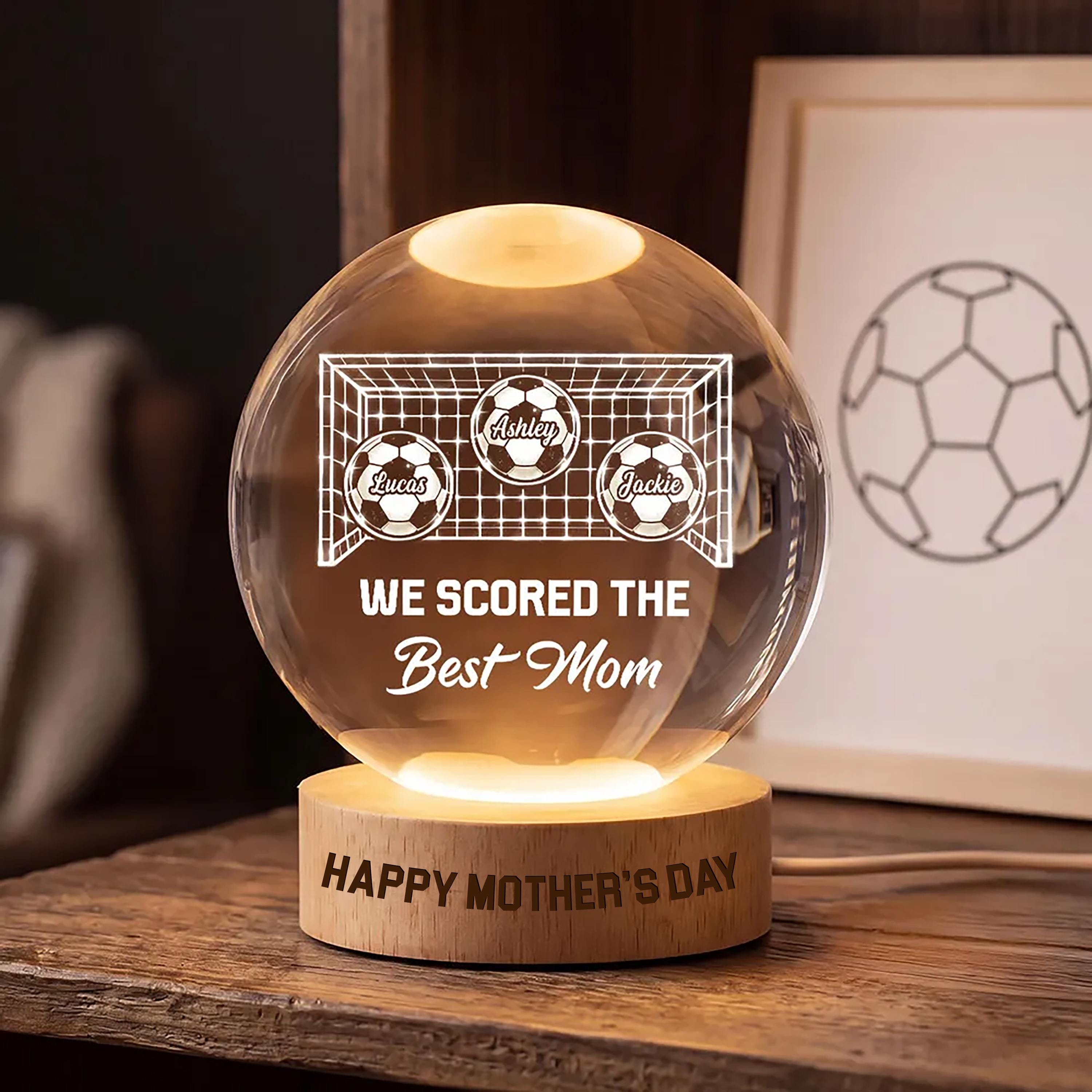 Soccer Football Goal We Scored The Best Mom, Personalized Crystal Ball LED Night Light, Mothers Day Gift For Soccer Mom, Soccer Mama Gift