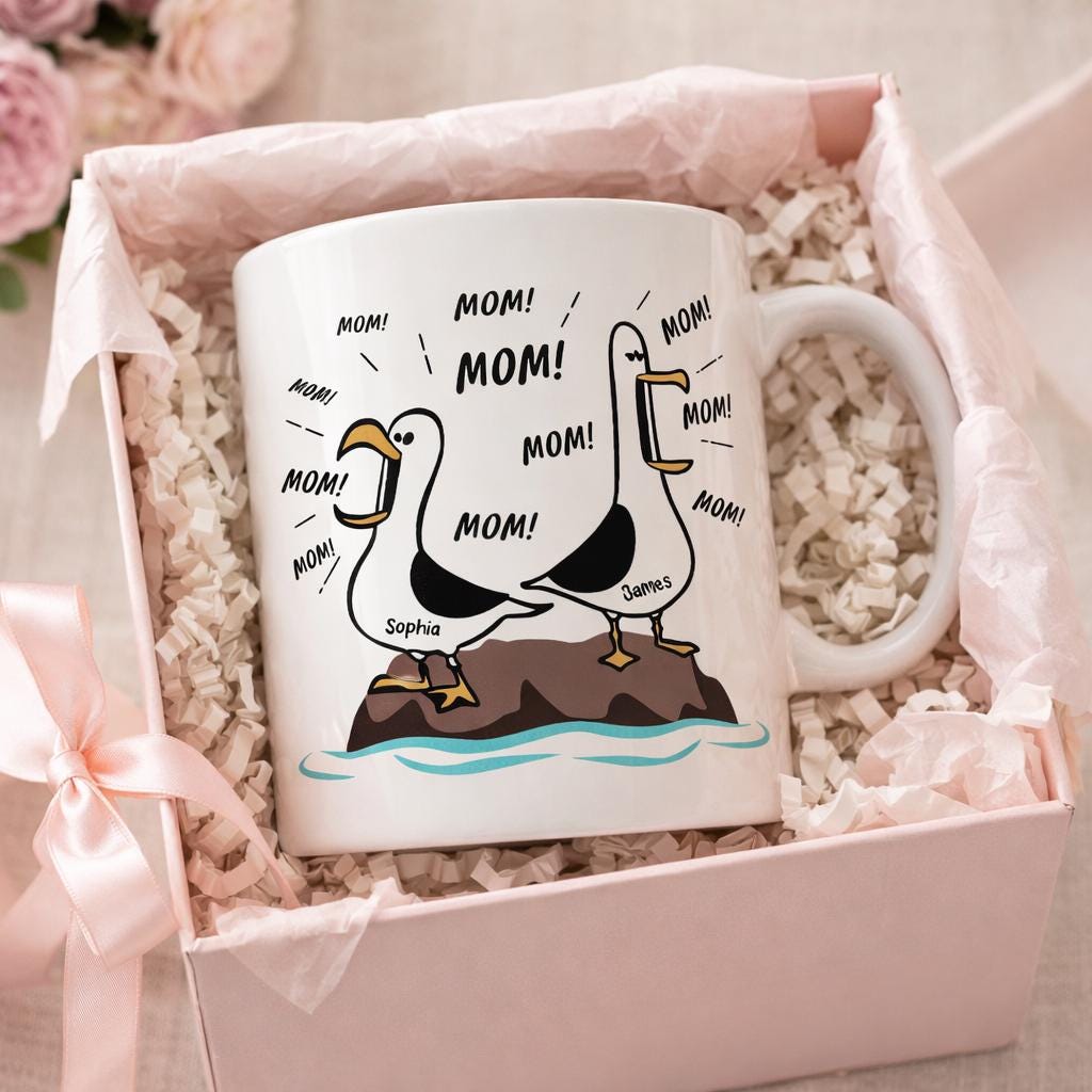 Seagull Mom Mom Mom Personalized Mom Coffee Mug, Funny Mother's Day Gift, Gift For Mom, Custom Kids Names Mug