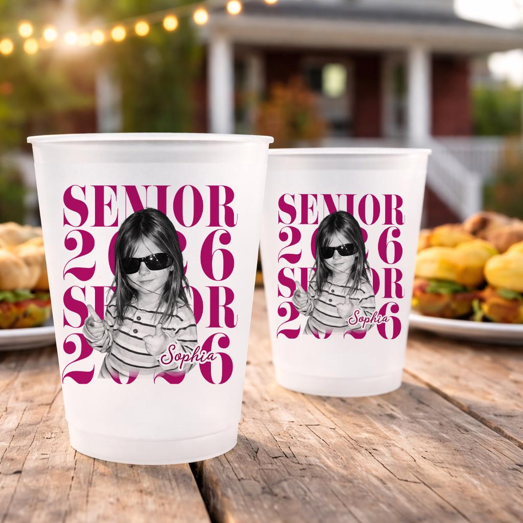 Senior 2026 Custom Photo Frosted Cup, Personalized Graduation Party Cup, Class of 2026 Gift, Senior Photo Keepsake Tumbler, Party Favor Cup
