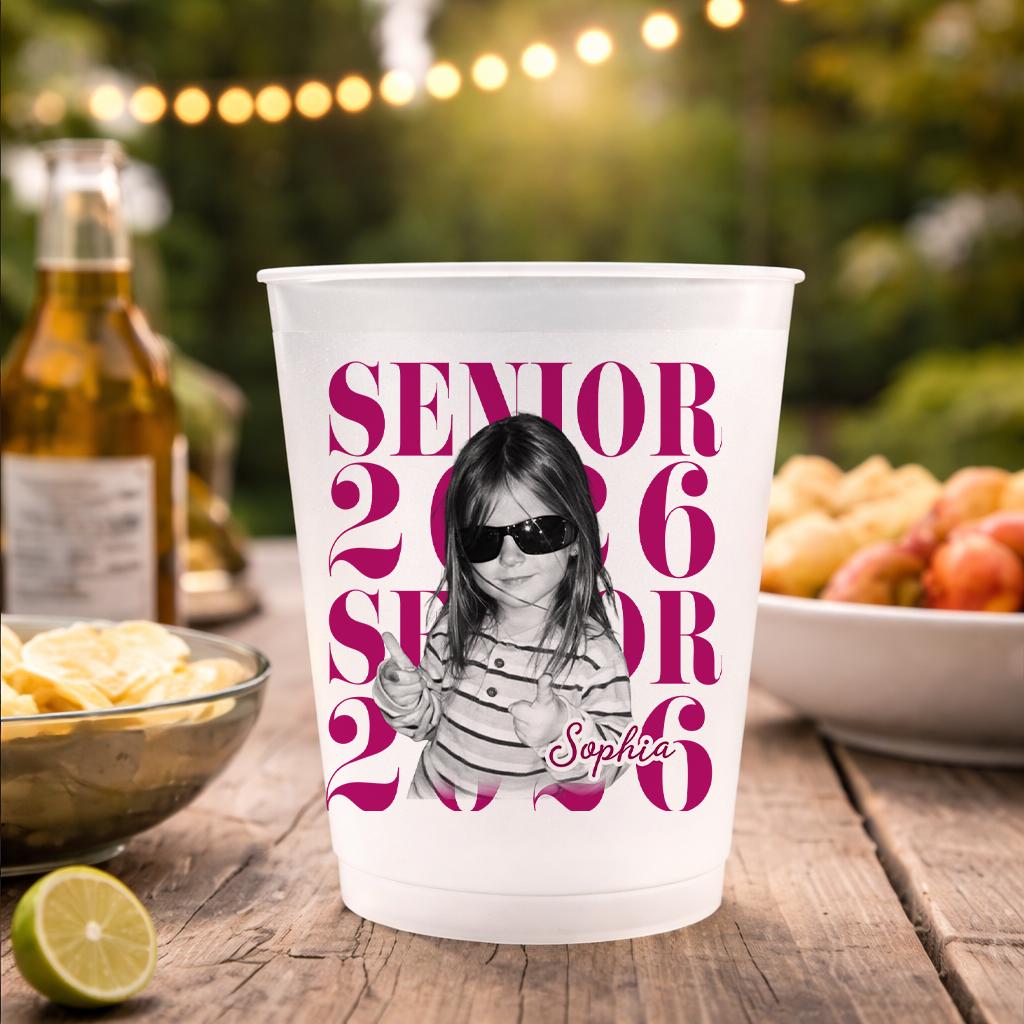 Senior 2026 Custom Photo Frosted Cup, Personalized Graduation Party Cup, Class of 2026 Gift, Senior Photo Keepsake Tumbler, Party Favor Cup