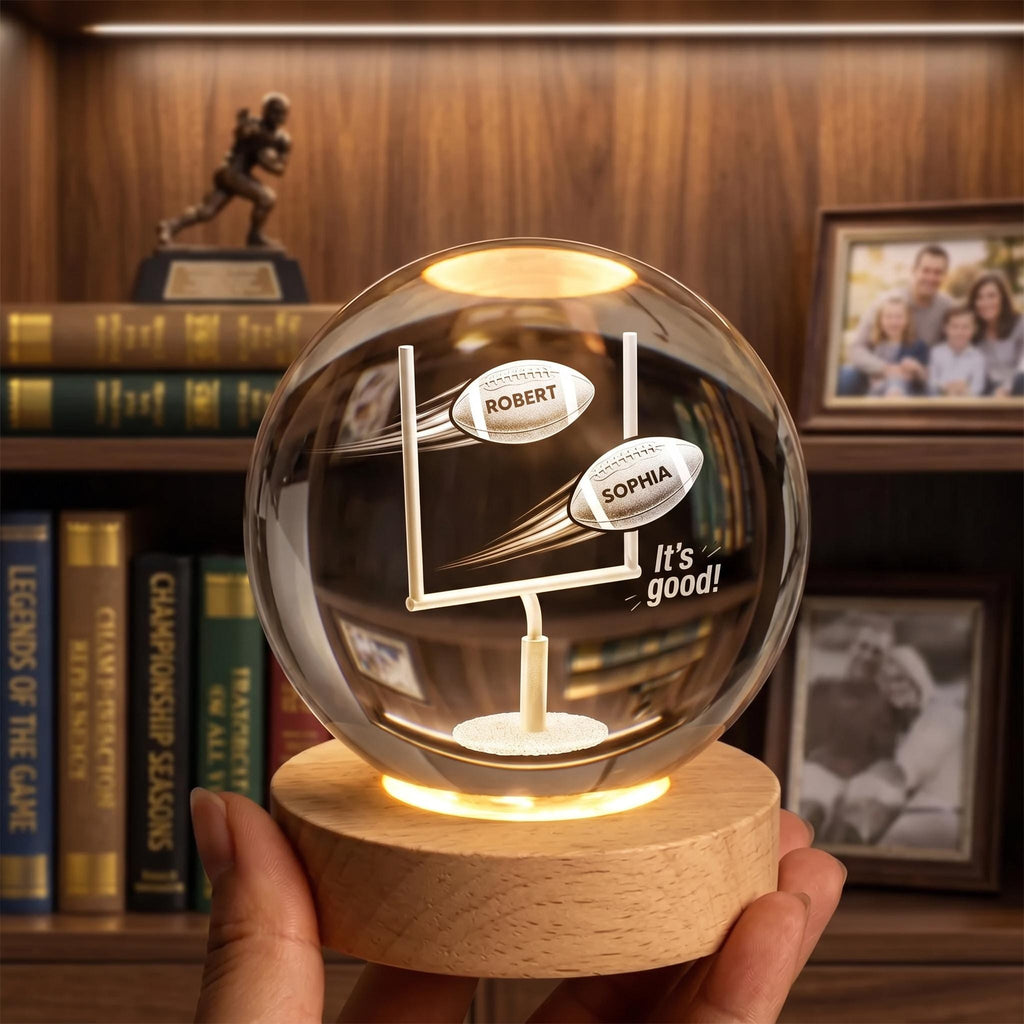 Football Mom Crystal Ball Night Light, Personalized Best Mom Ever Gift, Custom Name Football Lamp, Sports Mom LED Globe, Mother’s Day Gift