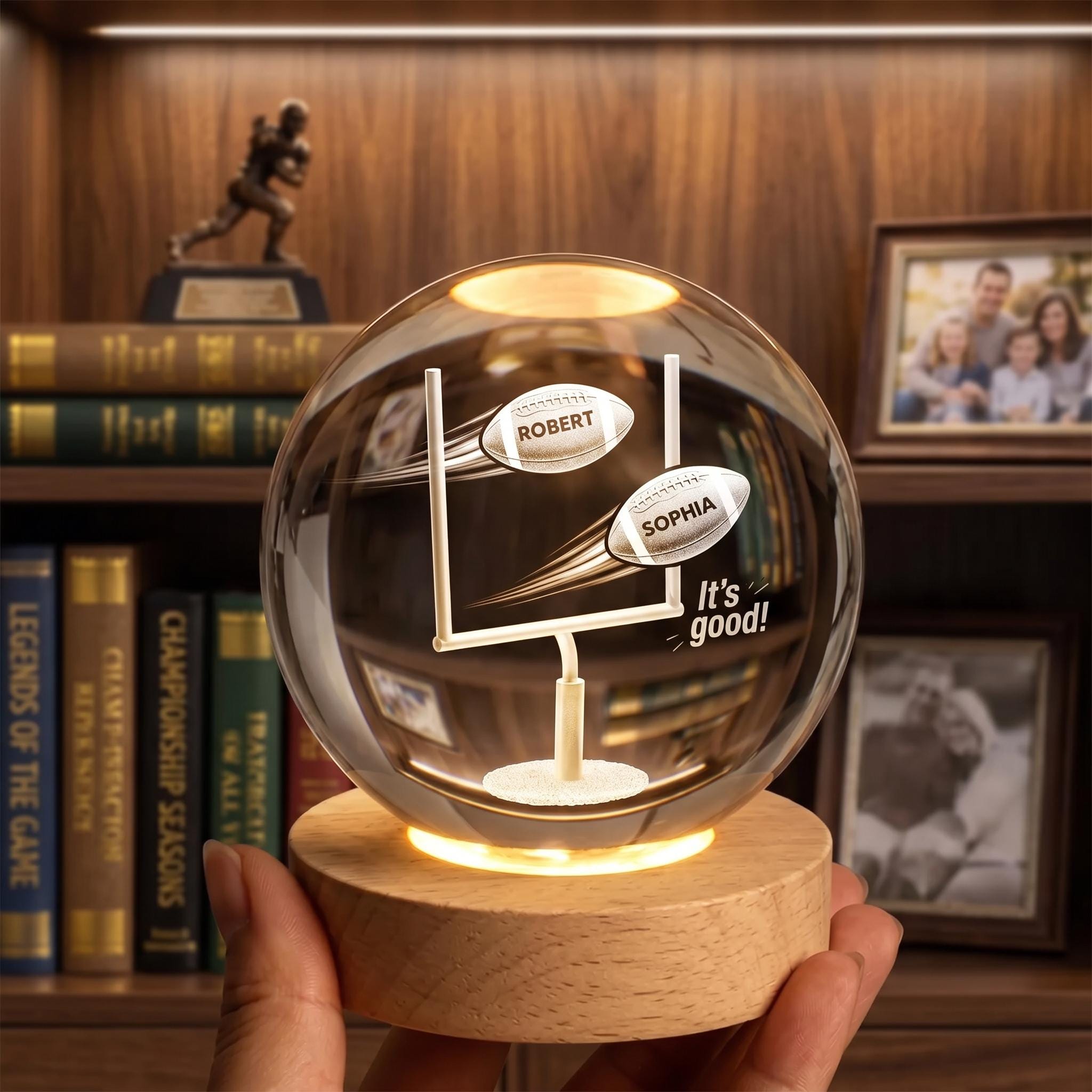 Football Mom Crystal Ball Night Light, Personalized Best Mom Ever Gift, Custom Name Football Lamp, Sports Mom LED Globe, Mother’s Day Gift