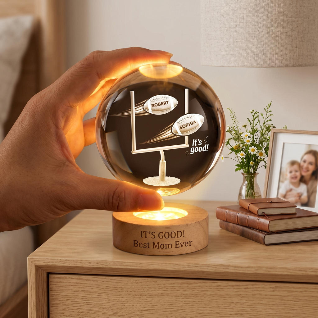 Football Mom Crystal Ball Night Light, Personalized Best Mom Ever Gift, Custom Name Football Lamp, Sports Mom LED Globe, Mother’s Day Gift