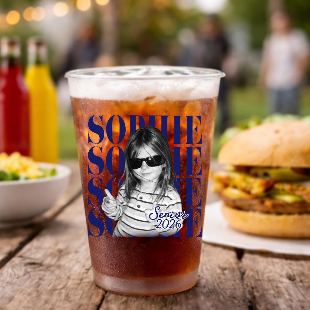 Senior 2026 Custom Photo Graduation Cups, Personalized Frosted Plastic Drinkware, Personalized Graduation Party Cup