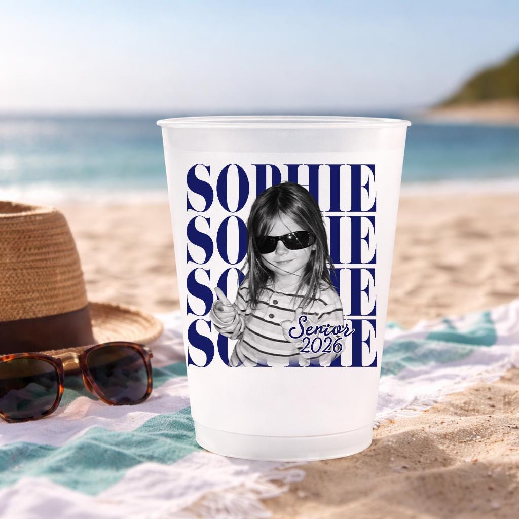 Senior 2026 Custom Photo Graduation Cups, Personalized Frosted Plastic Drinkware, Personalized Graduation Party Cup
